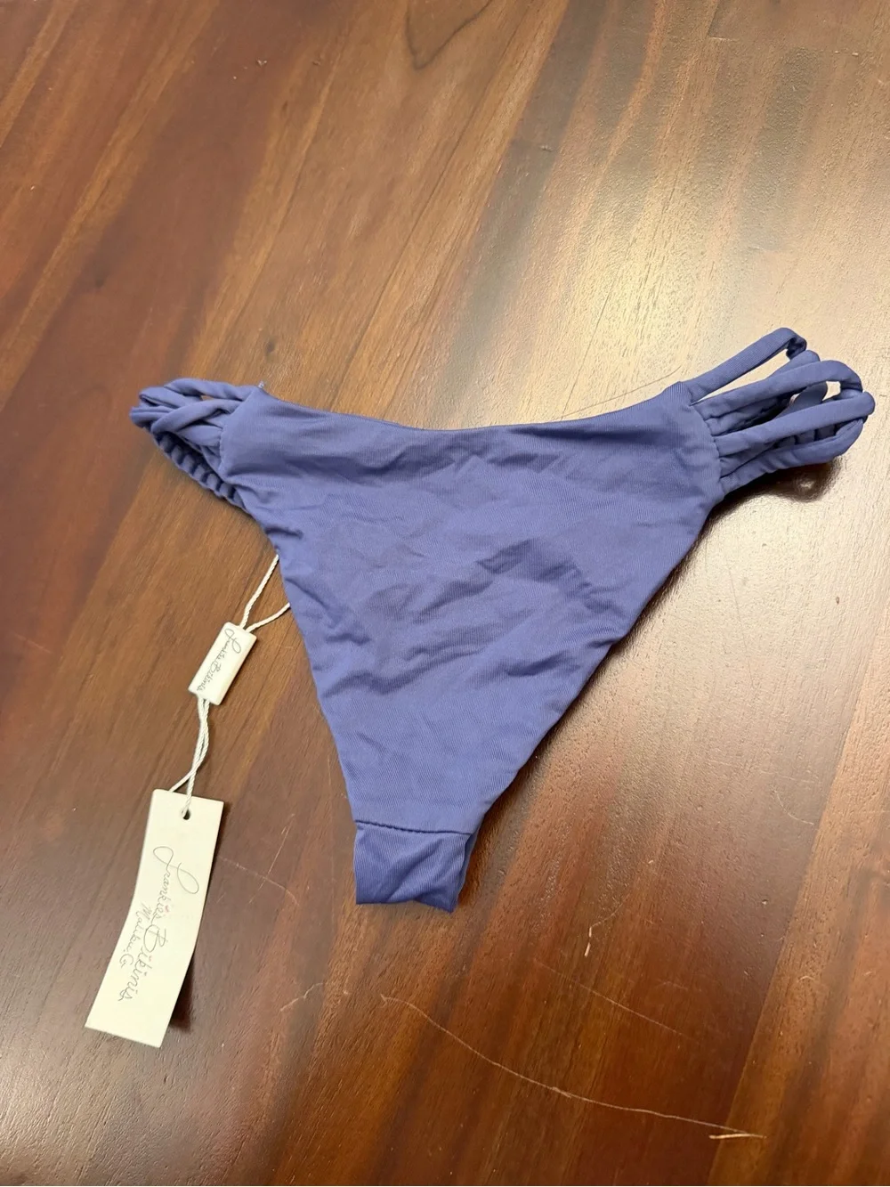NWT FRANKIES BIKINIS Dove Satin Strappy Purple Bikini Bottom